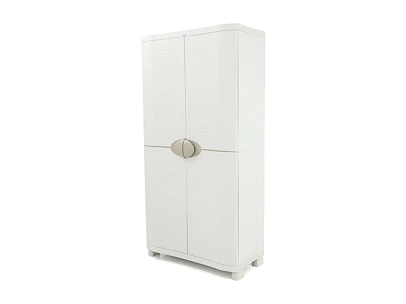 Armoire meuble de rangement 4 étagères intérieur/extérieur coloris beige - L. 90 x P. 45 x H. 184 cm