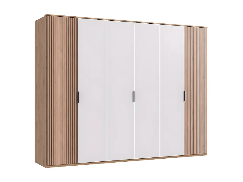 Armoire avec corniche, placard coloris blanc, imitation chêne Artisan - L. 270 x H. 210 x P. 58 cm 