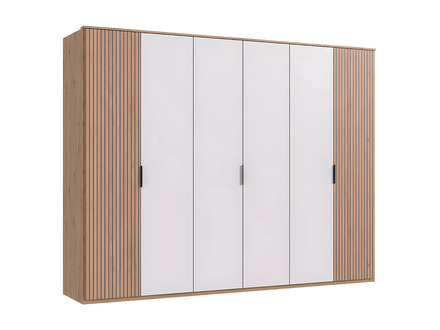 Armoire avec corniche, placard coloris blanc, imitation chêne Artisan - L. 270 x H. 210 x P. 58 cm 