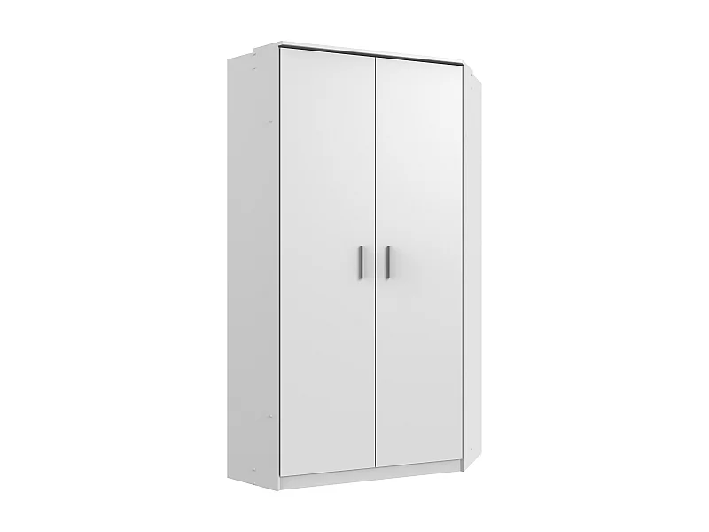 Armoire d‘angle, meuble de rangement coloris Blanc, rechampis gris clair - L. 95 x H. 199 x P. 95 cm