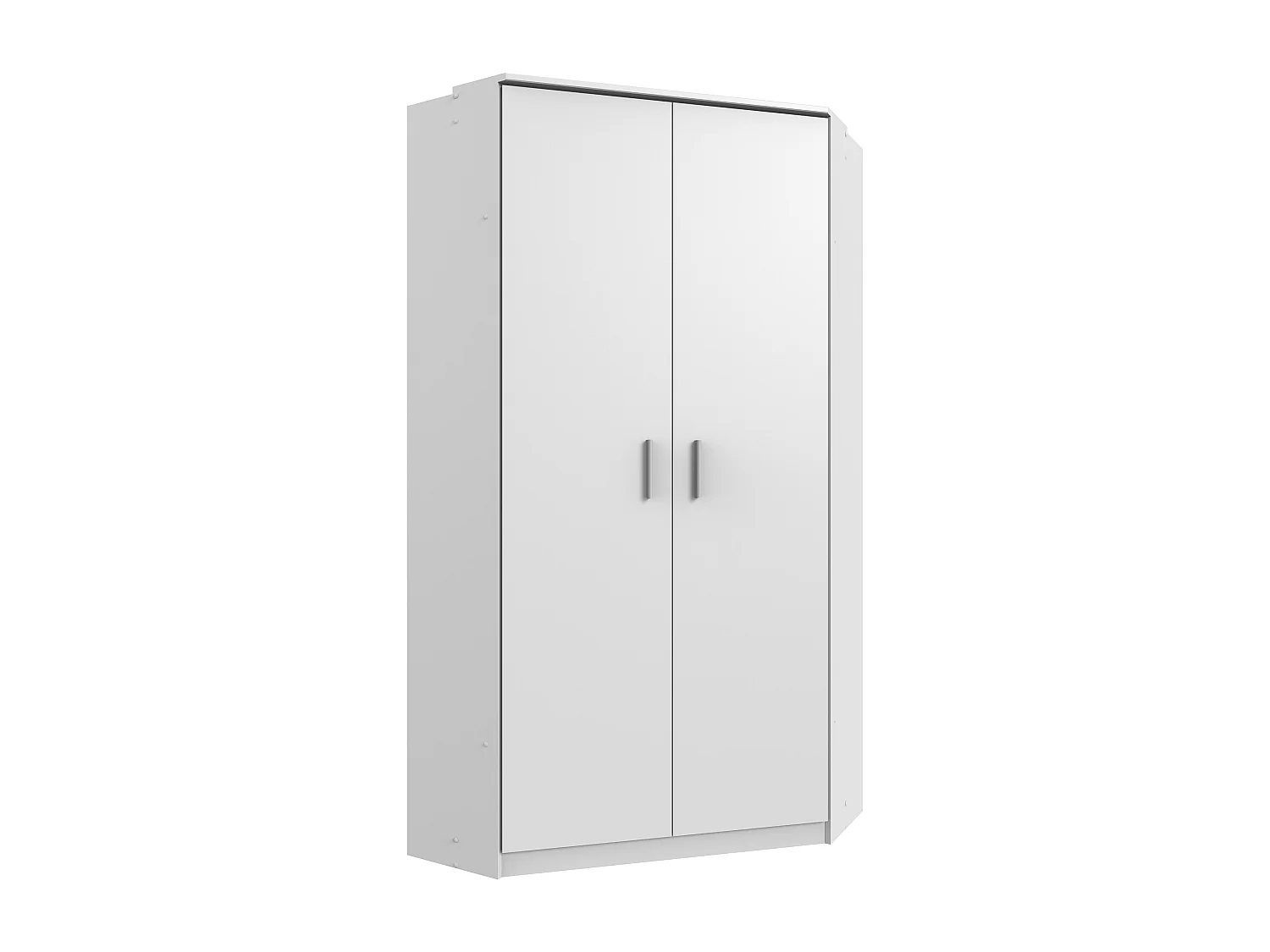 Armoire d‘angle, meuble de rangement coloris Blanc, rechampis gris clair - L. 95 x H. 199 x P. 95 cm