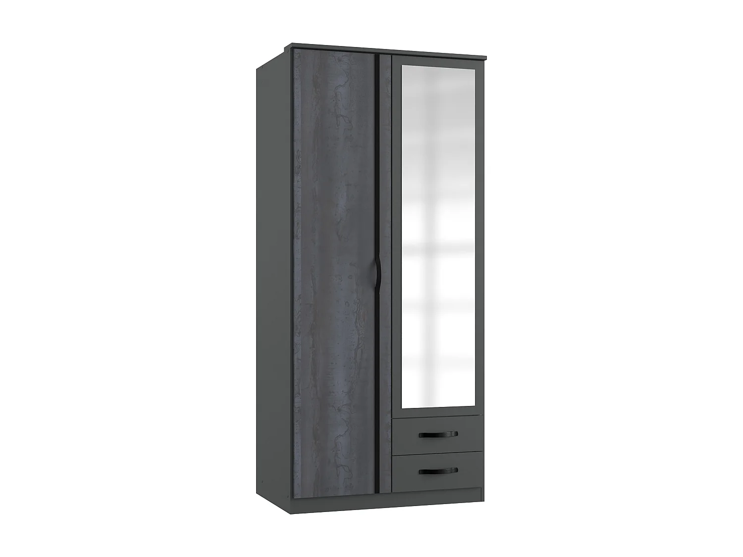 Armoire, meuble de rangement coloris Graphite, rechampis noir -  L. 91 x H. 199 x P. 58 cm 