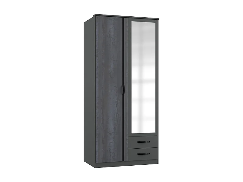 Armoire, meuble de rangement coloris Graphite, rechampis noir -  L. 91 x H. 199 x P. 58 cm 