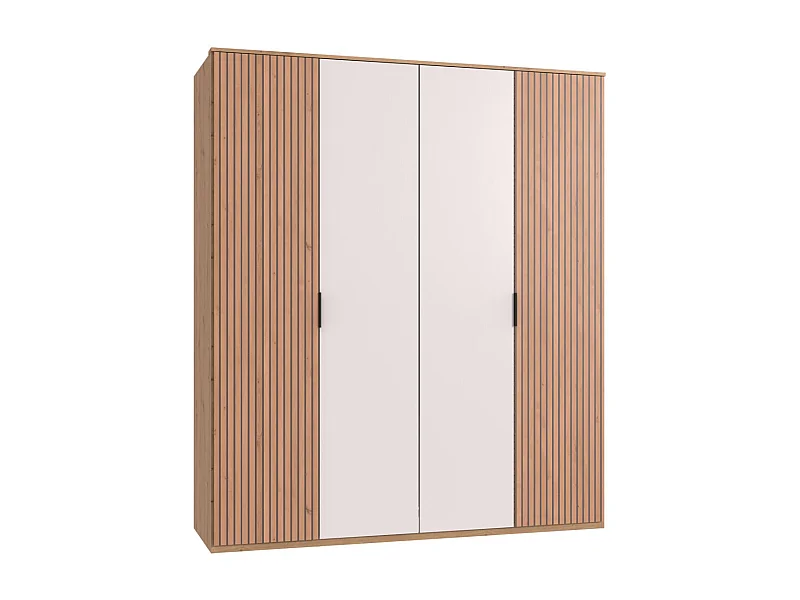 Armoire avec corniche, placard coloris blanc, imitation chêne Artisan - L. 180 x H. 210 x P. 58 cm 