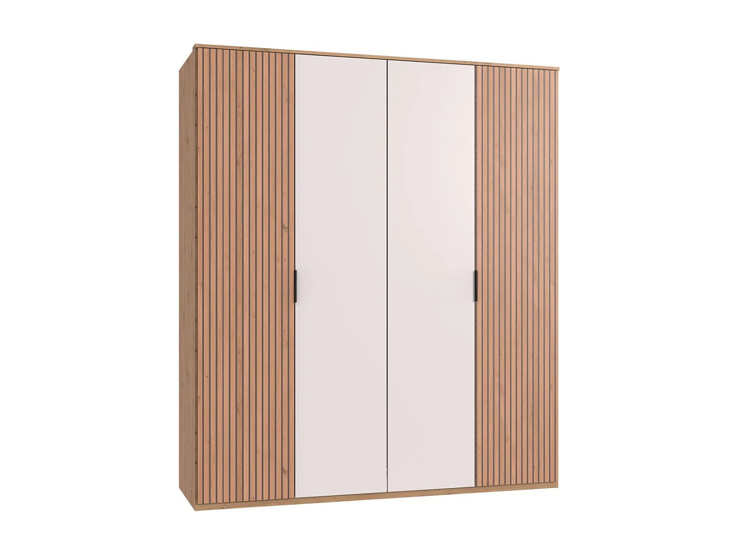 Armoire avec corniche, placard coloris blanc, imitation chêne Artisan - L. 180 x H. 210 x P. 58 cm 