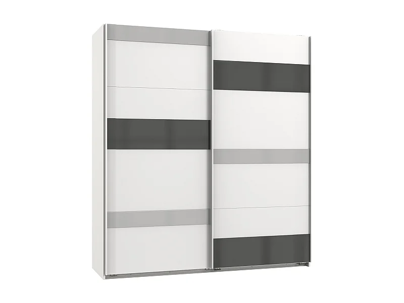 Armoire, meuble de rangement coloris blanc, rechampis et verre coloris gris