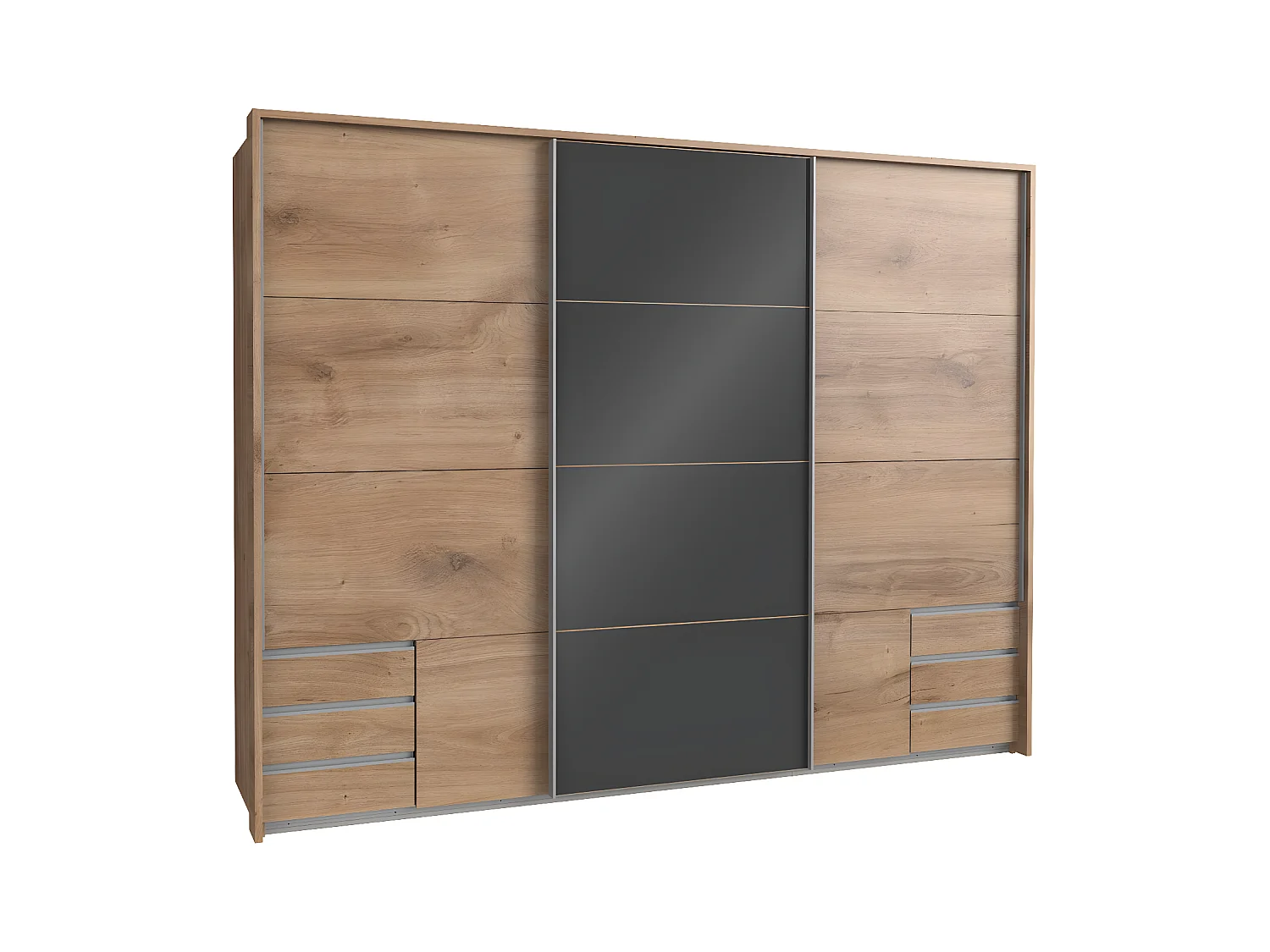 Armoire à portes coulissantes en Imitation chêne poutre - L270 x H210 x P65 cm