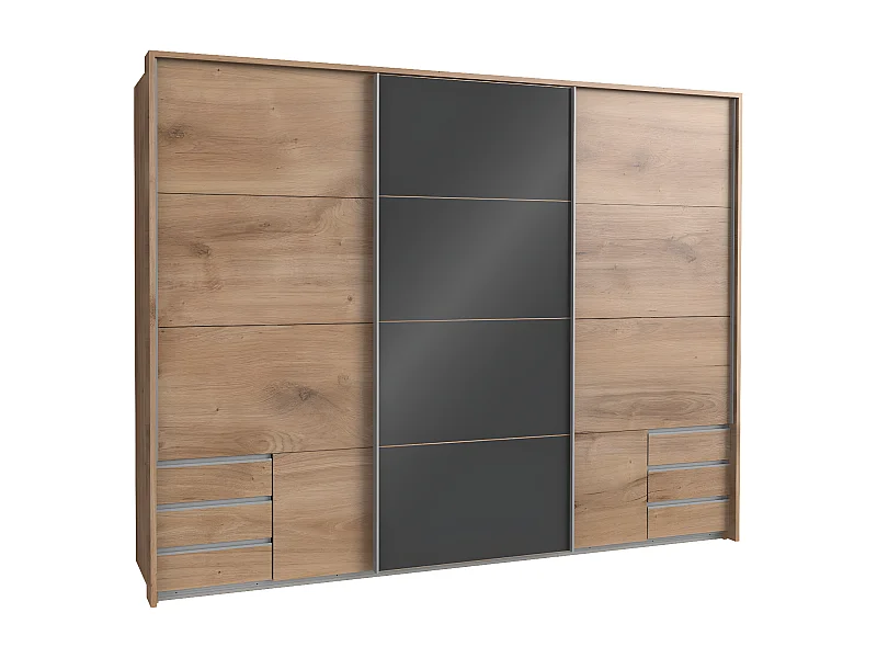 Armoire à portes coulissantes en Imitation chêne poutre - L270 x H210 x P65 cm
