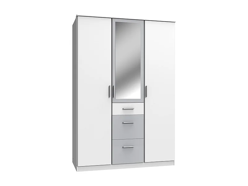 Armoire Placard, meuble de rangement + 1 miroir Blanc, rechampis gris clair