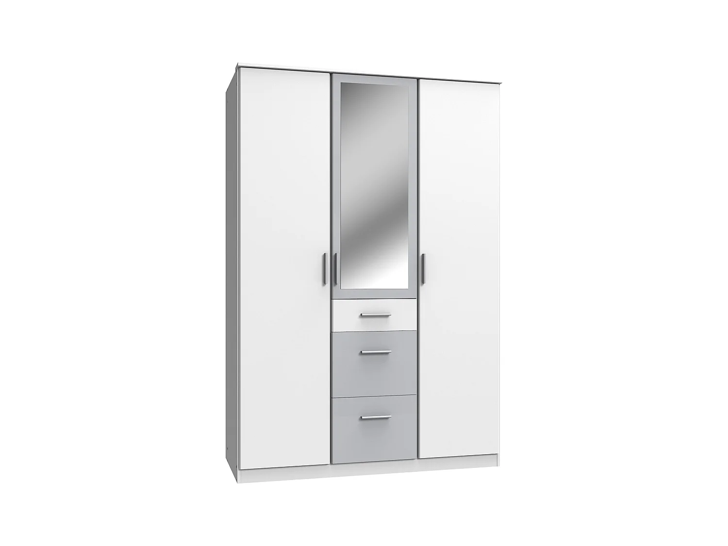 Armoire Placard, meuble de rangement + 1 miroir Blanc, rechampis gris clair