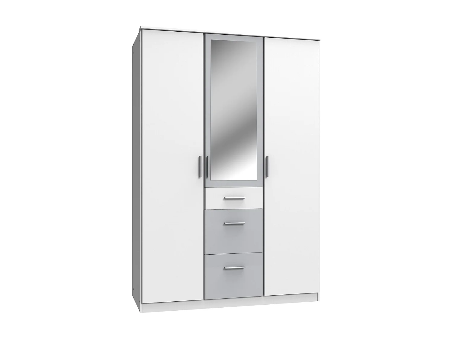Armoire Placard, meuble de rangement + 1 miroir Blanc, rechampis gris clair
