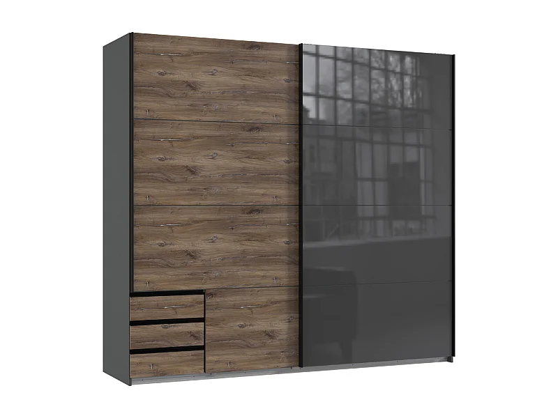 Armoire à 2 portes coulissantes imitation chêne Flagstaff, rechampis graphite