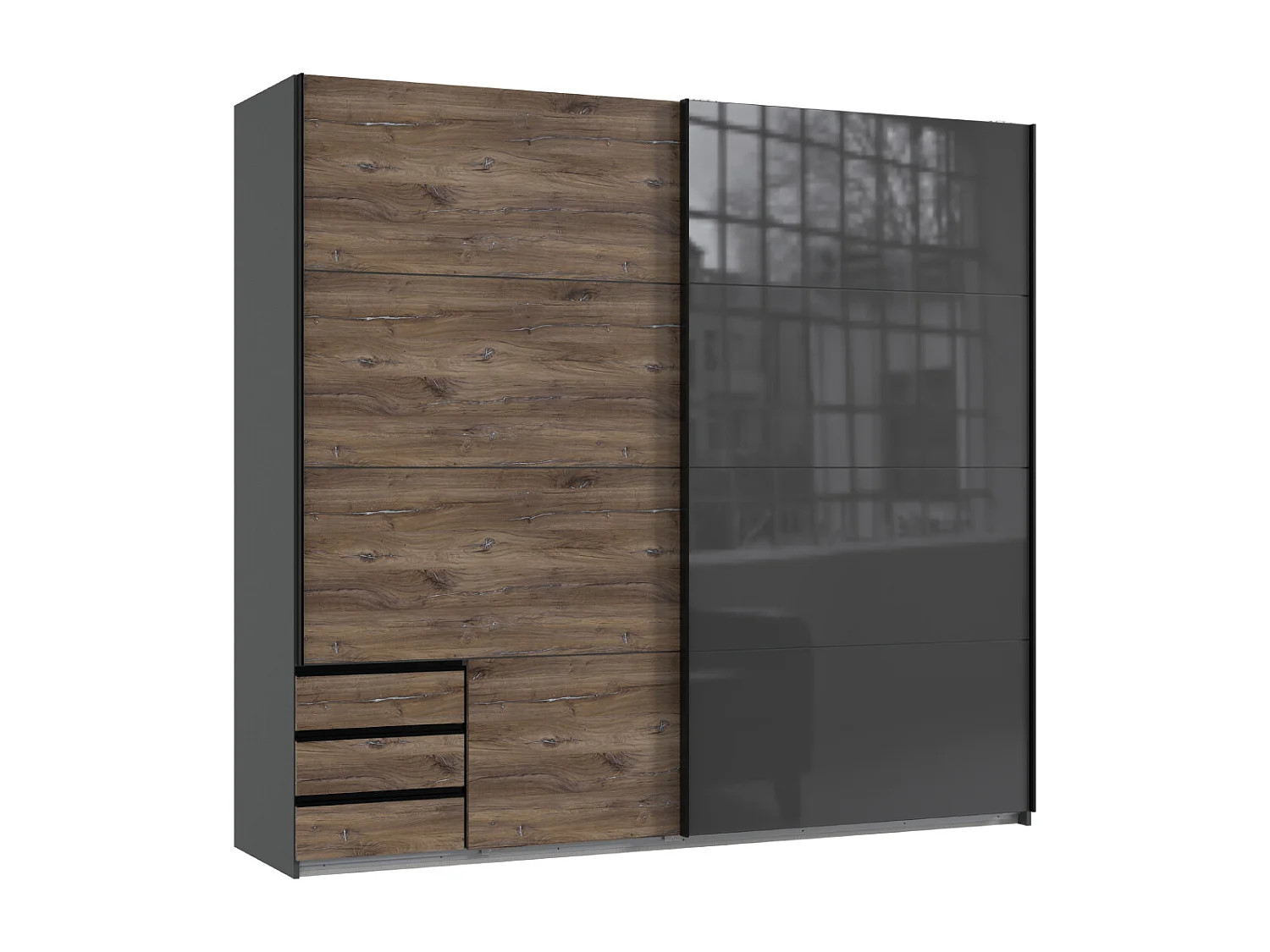 Armoire à 2 portes coulissantes imitation chêne Flagstaff, rechampis graphite