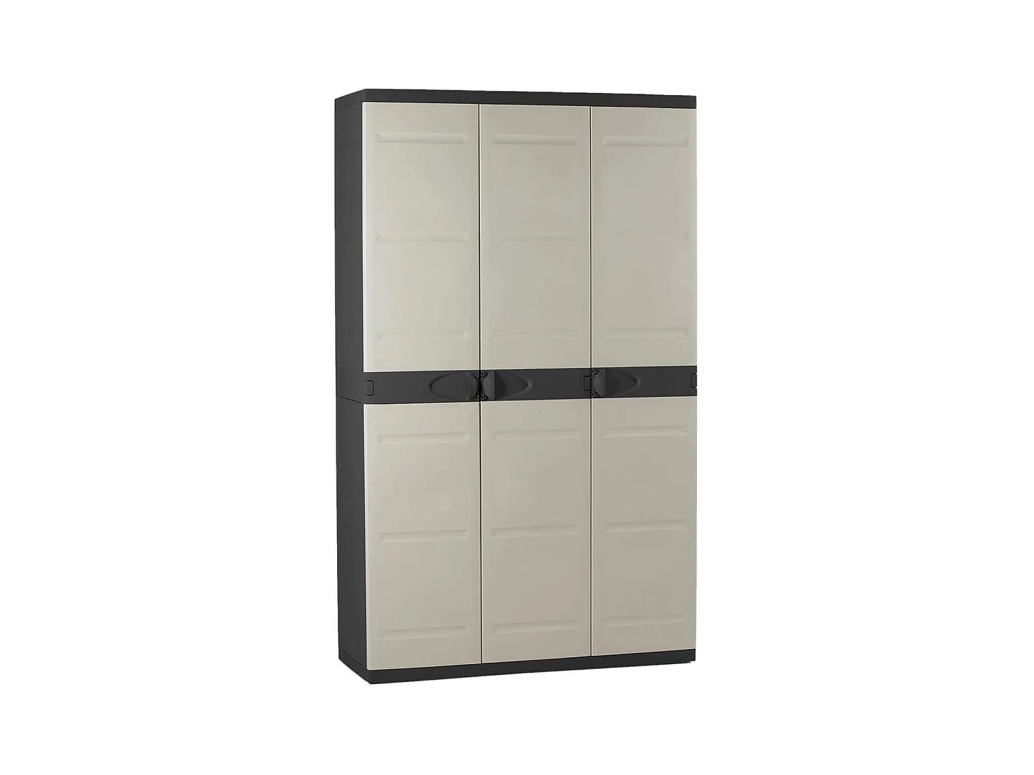 Armoire meuble de rangement 3 portes intérieur/extérieur coloris noir/taupe
