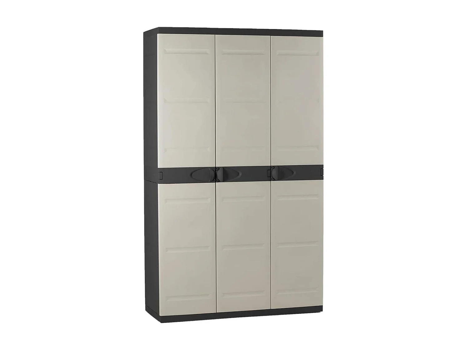 Armoire meuble de rangement 3 portes intérieur/extérieur coloris noir/taupe - L. 105 X P. 44 X H. 176 Cm