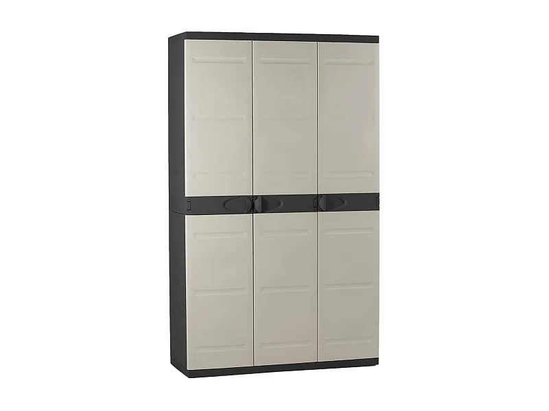 Armoire meuble de rangement 3 portes intérieur/extérieur coloris noir/taupe - L. 105 X P. 44 X H. 176 Cm