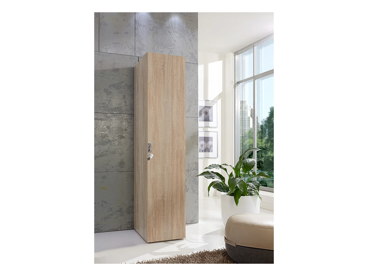 Armoire cadenassable avec 1 porte en bois mélamine coloris imitation chêne