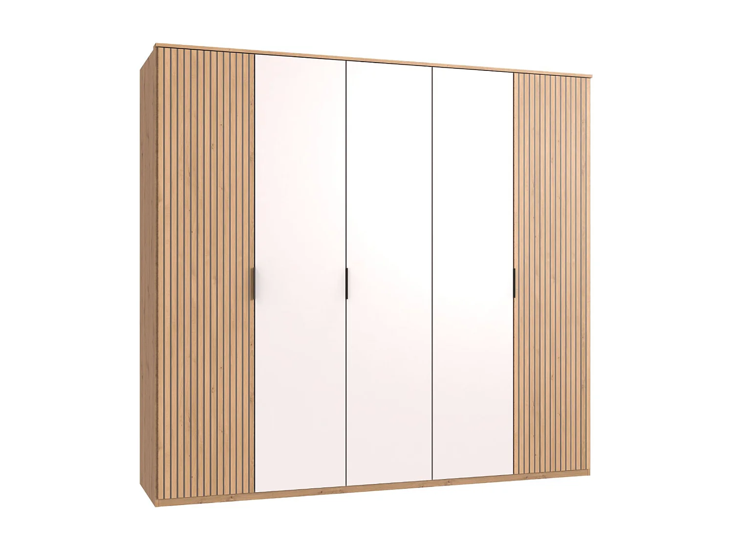 Armoire avec corniche, placard coloris blanc, imitation chêne Artisan - L. 225 x H. 210 x P. 58 cm 