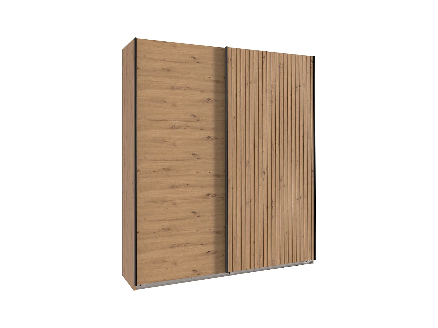 Armoire à portes coulissantes coloris imitation chêne Artisan - L. 200 x H. 216 x P. 65 cm 