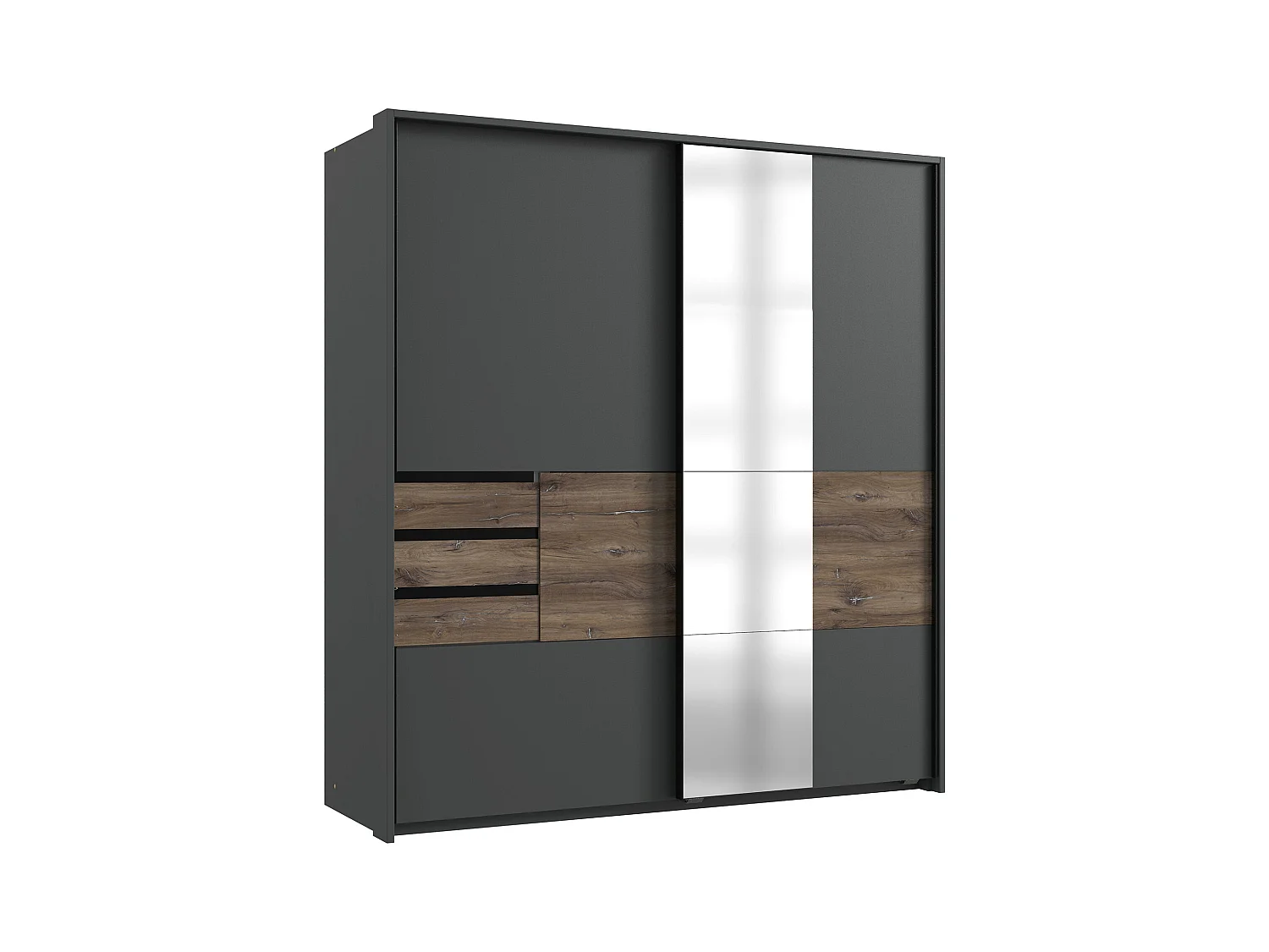 Armoire, meuble de rangement coloris graphite/rechampis imitation chêne