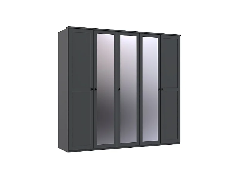 Armoire, placard avec corniche + 3 miroirs coloris Graphite - L. 225 x H. 210 x P. 58 cm