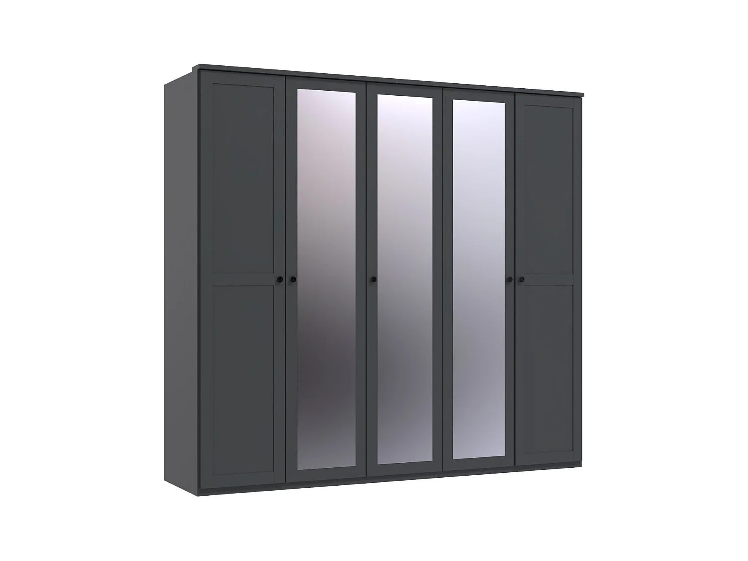 Armoire, placard avec corniche + 3 miroirs coloris Graphite - L. 225 x H. 210 x P. 58 cm
