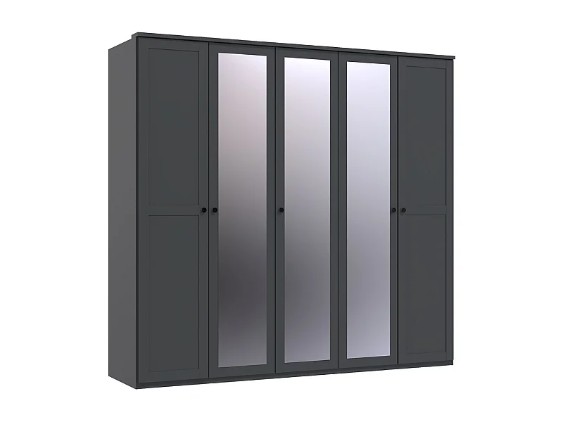 Armoire, placard avec corniche + 3 miroirs coloris Graphite - L. 225 x H. 210 x P. 58 cm