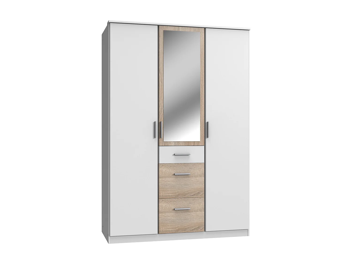 Armoire Placard, meuble de rangement + 1 miroir Blanc, rechampis imitation chêne