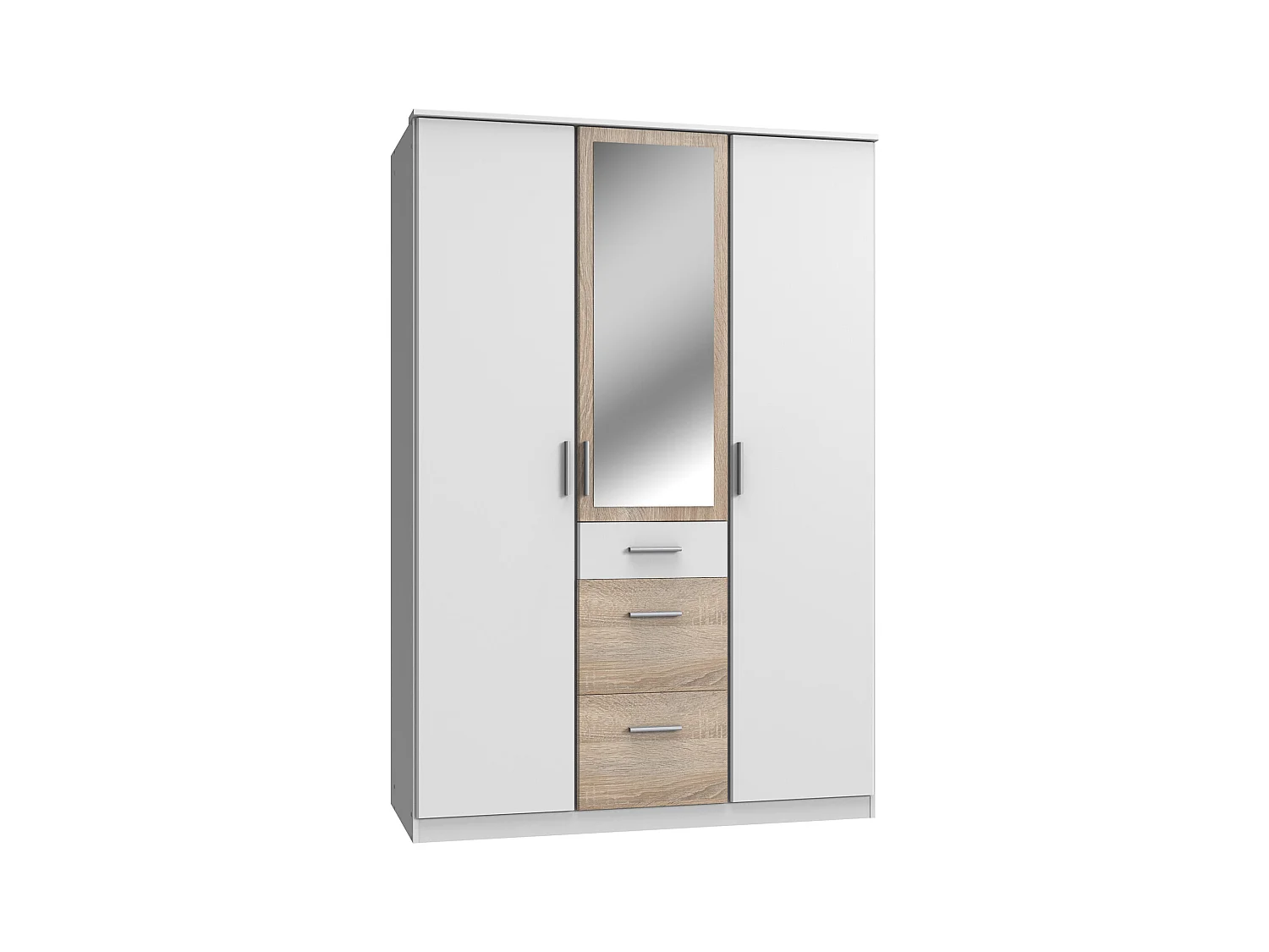 Armoire Placard, meuble de rangement + 1 miroir Blanc, rechampis imitation chêne