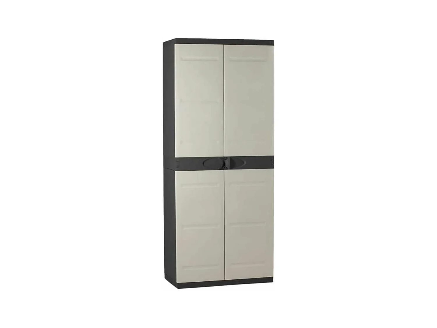 Armoire meuble de rangement 2 portes intérieur/extérieur coloris noir/taupe