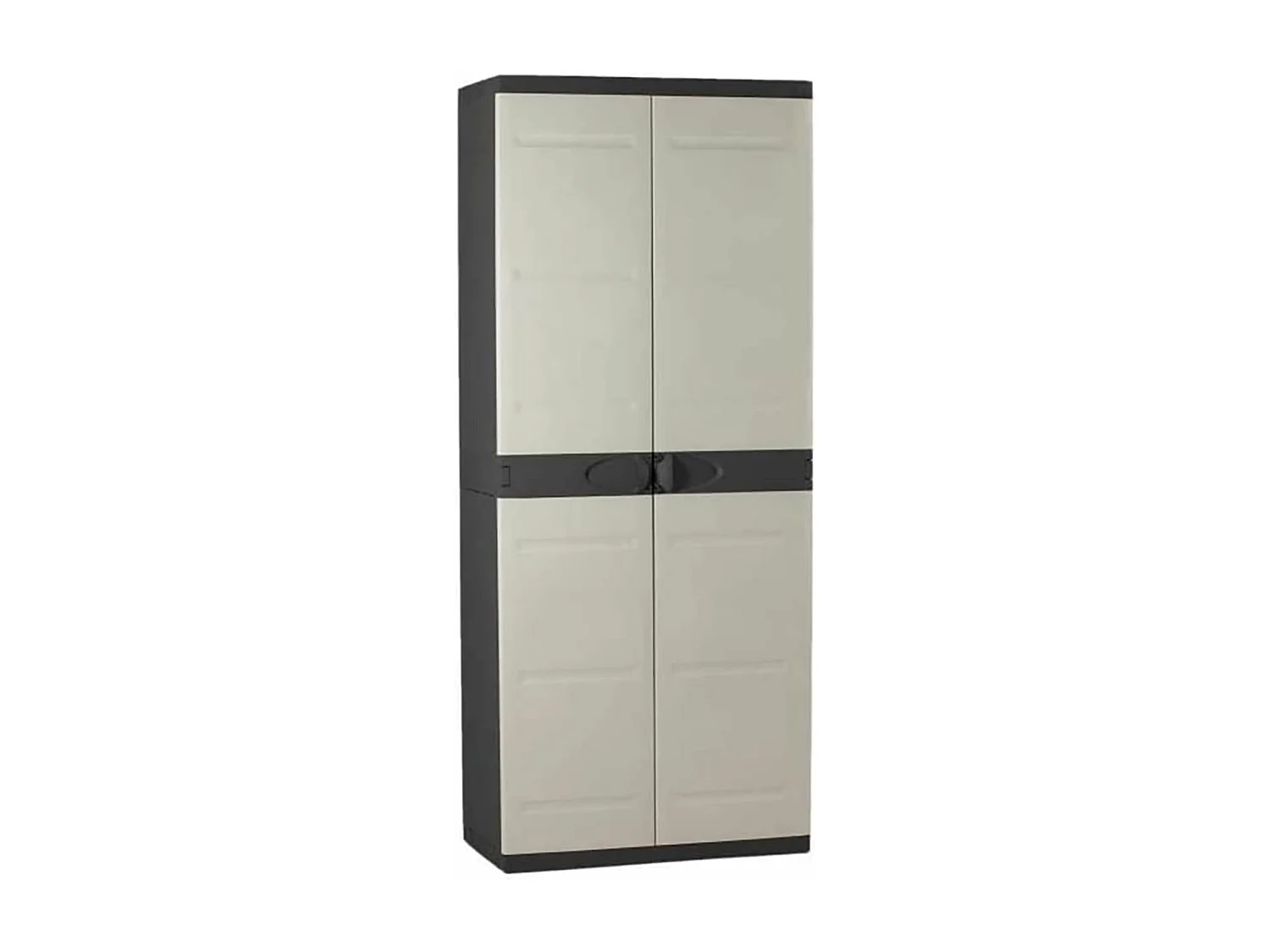 Armoire meuble de rangement 2 portes intérieur/extérieur coloris noir/taupe