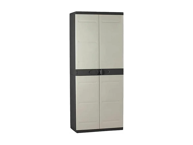 Armoire meuble de rangement 2 portes intérieur/extérieur coloris noir/taupe