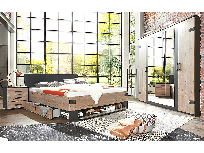 Chambre à coucher complète adulte (lit 160 x 200cm + 2 chevets + armoire)