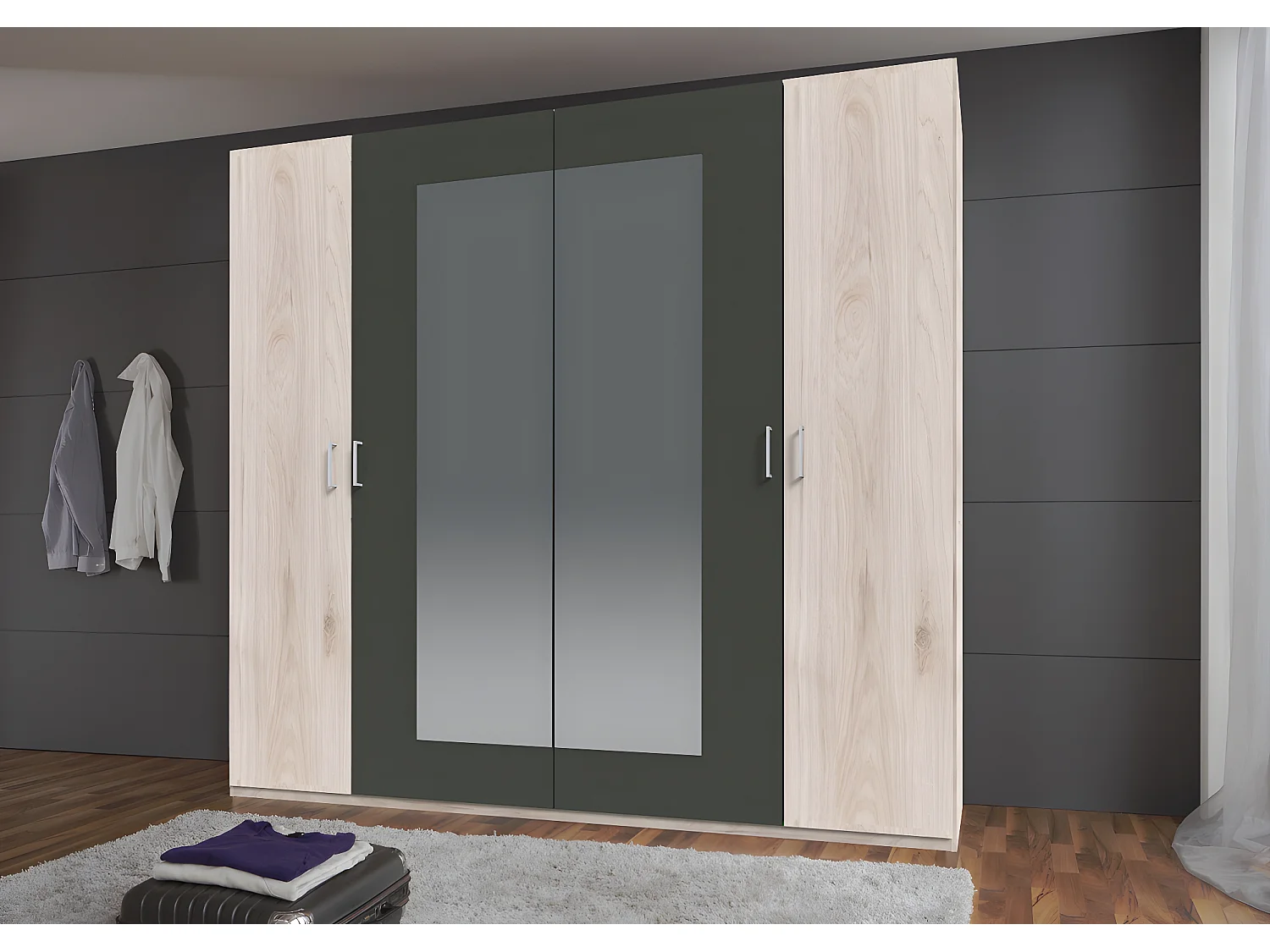 Ensemble chambre adulte Imitation chêne Hickory rechampis graphite - 140 x 200 cm