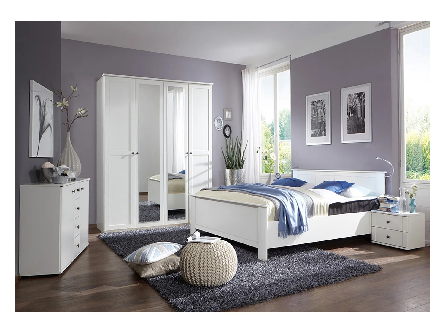Chambre adulte en panneaux de particules coloris blanc - D 180 X 200 cm