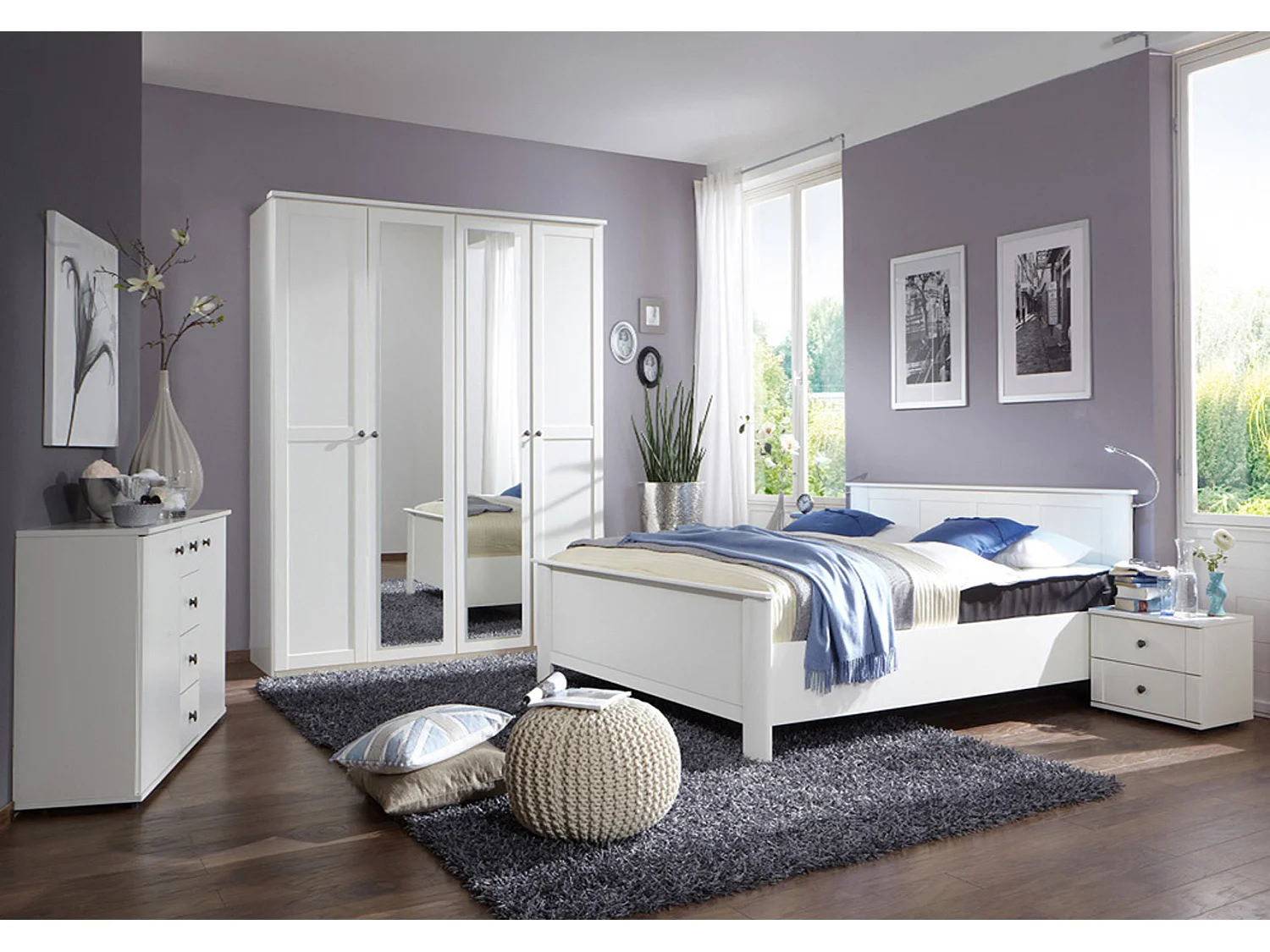 Chambre adulte en panneaux de particules coloris blanc - D 180 X 200 cm