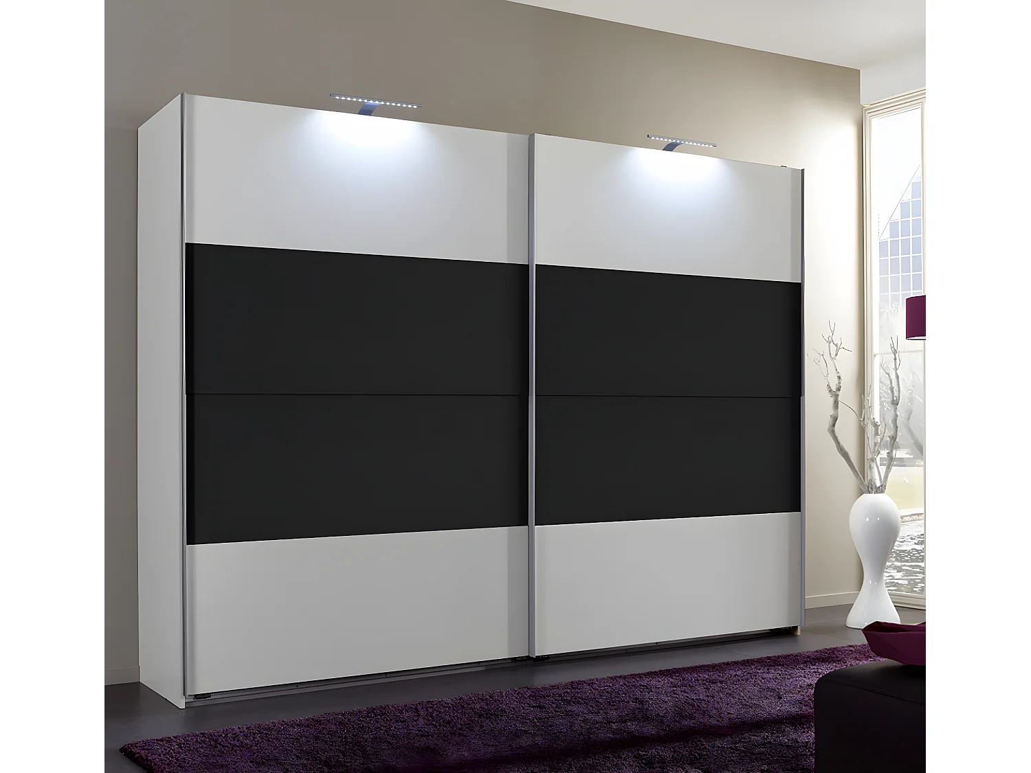 Chambre adulte coloris blanc/anthracite - 180 X 200 cm-PEGANE-
