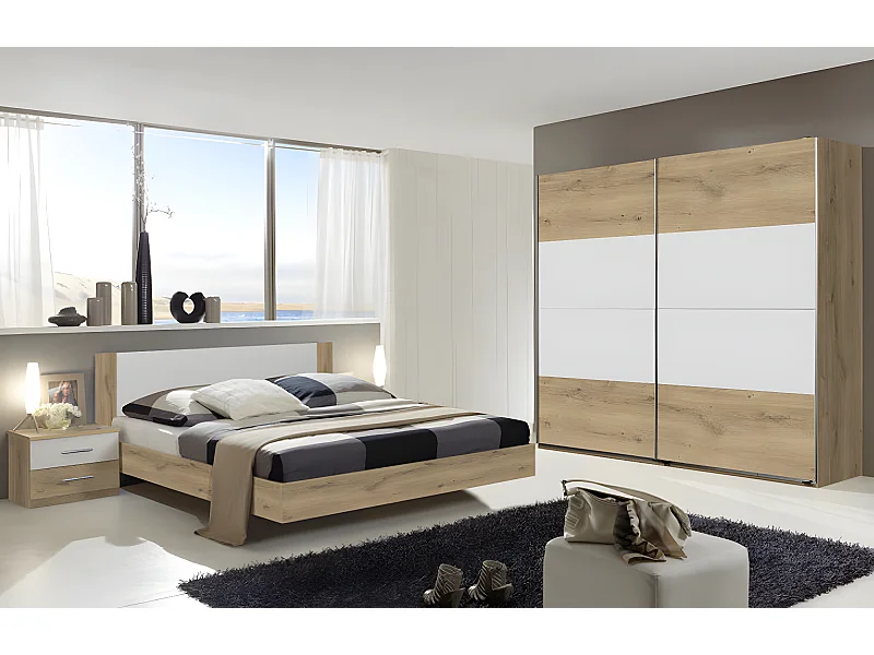 Chambre à coucher complète adulte (lit 180x200cm + 2 chevets + armoire)