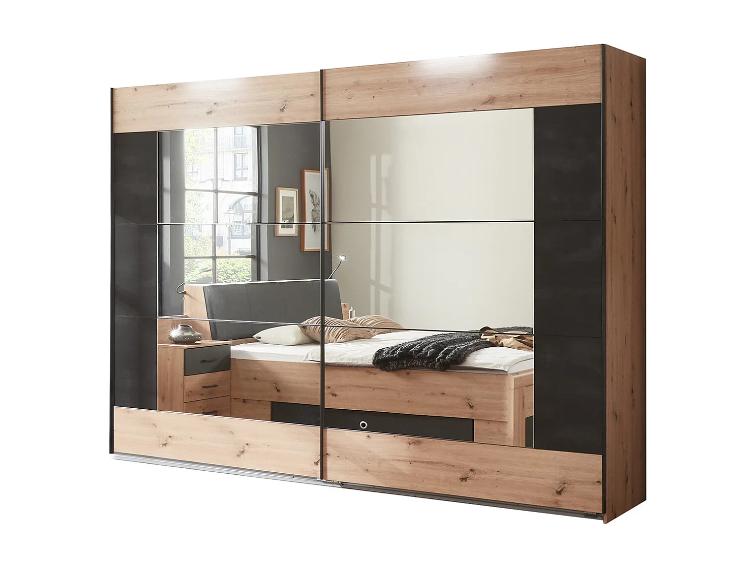 Chambre à coucher complète adulte (lit 180x200 cm + 2 chevets + armoire + 2 tiroirs lit + commode)