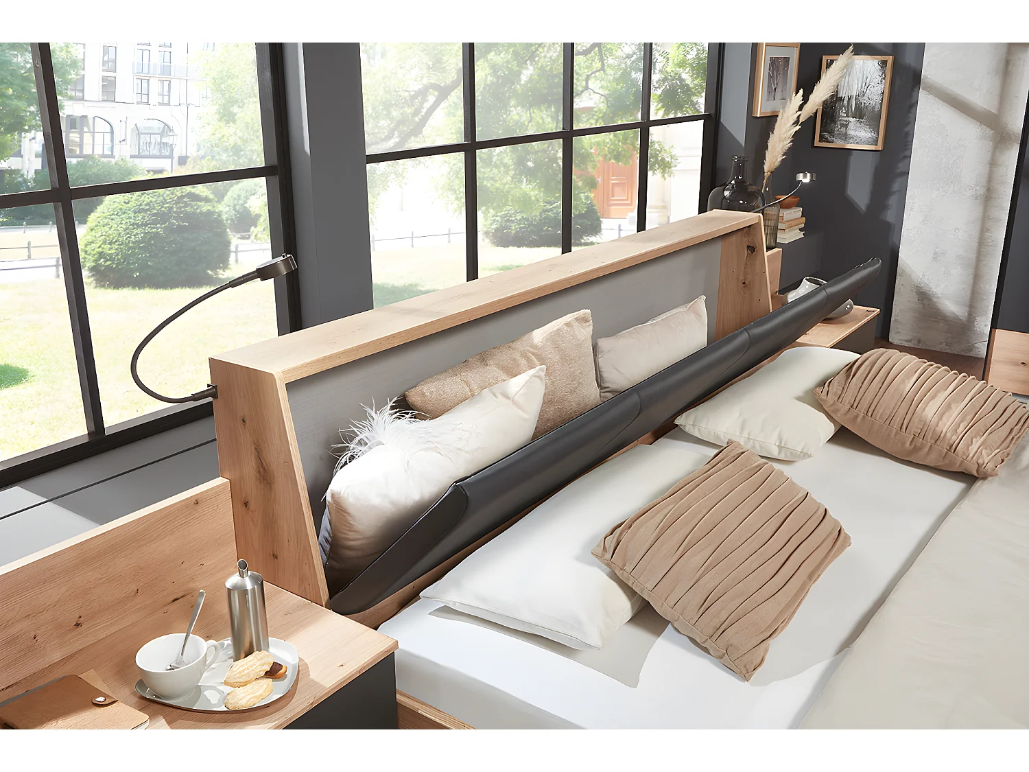 Chambre à coucher complète adulte (lit 180x200 cm + 2 chevets + armoire + 2 tiroirs lit + commode)