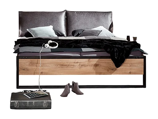 Ensemble chambre adulte complète Imitation chêne poutre rechampis raw steel 180 x 200 cm