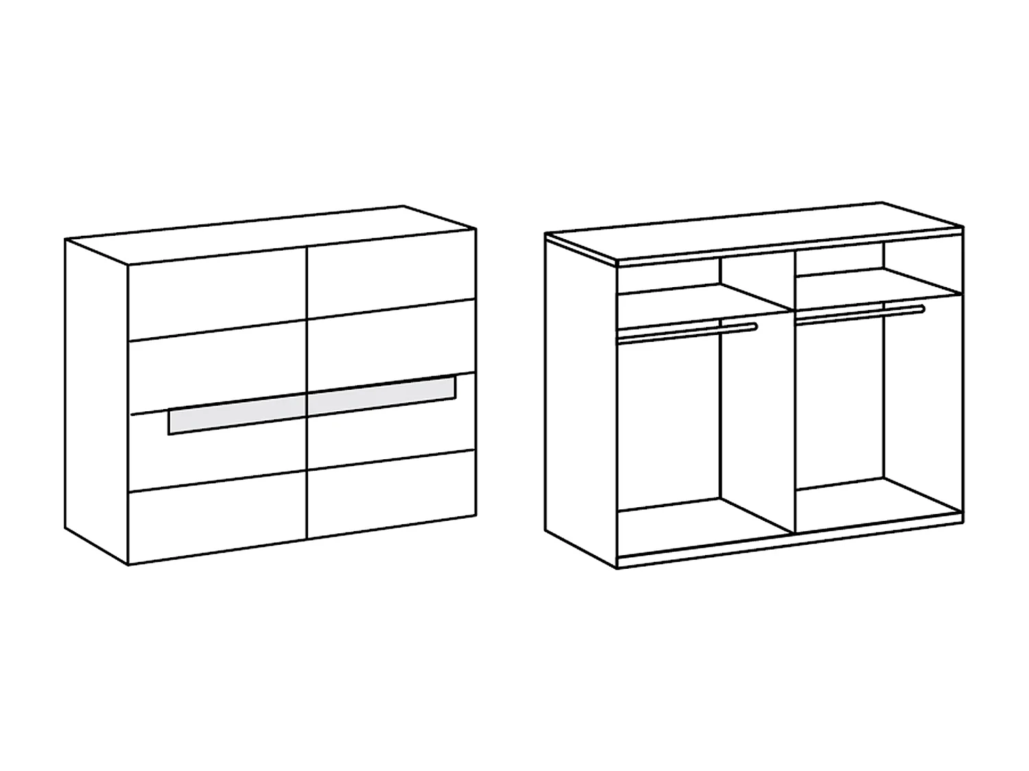 Chambre à coucher complète, imitation chêne, rechampis verre blanc + chrome - Dim : 180 x 200 cm
