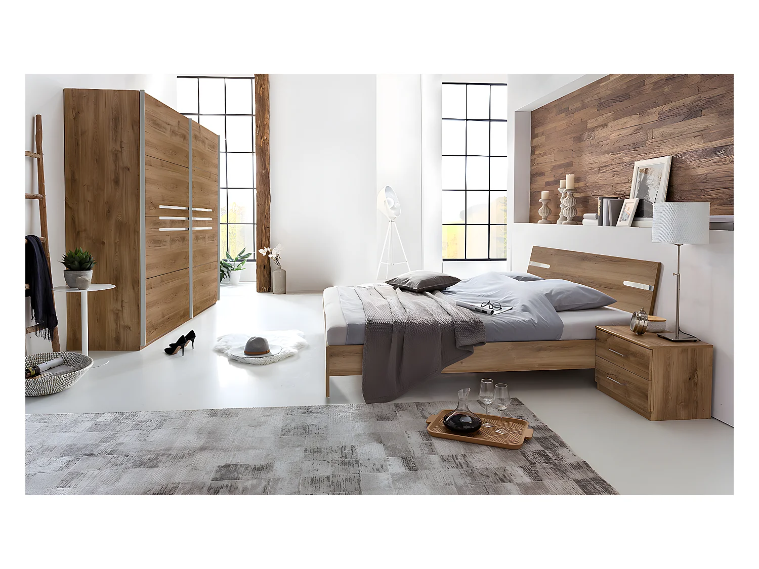 Chambre à coucher complète adulte (lit 180x200cm + 2 chevets + armoire)