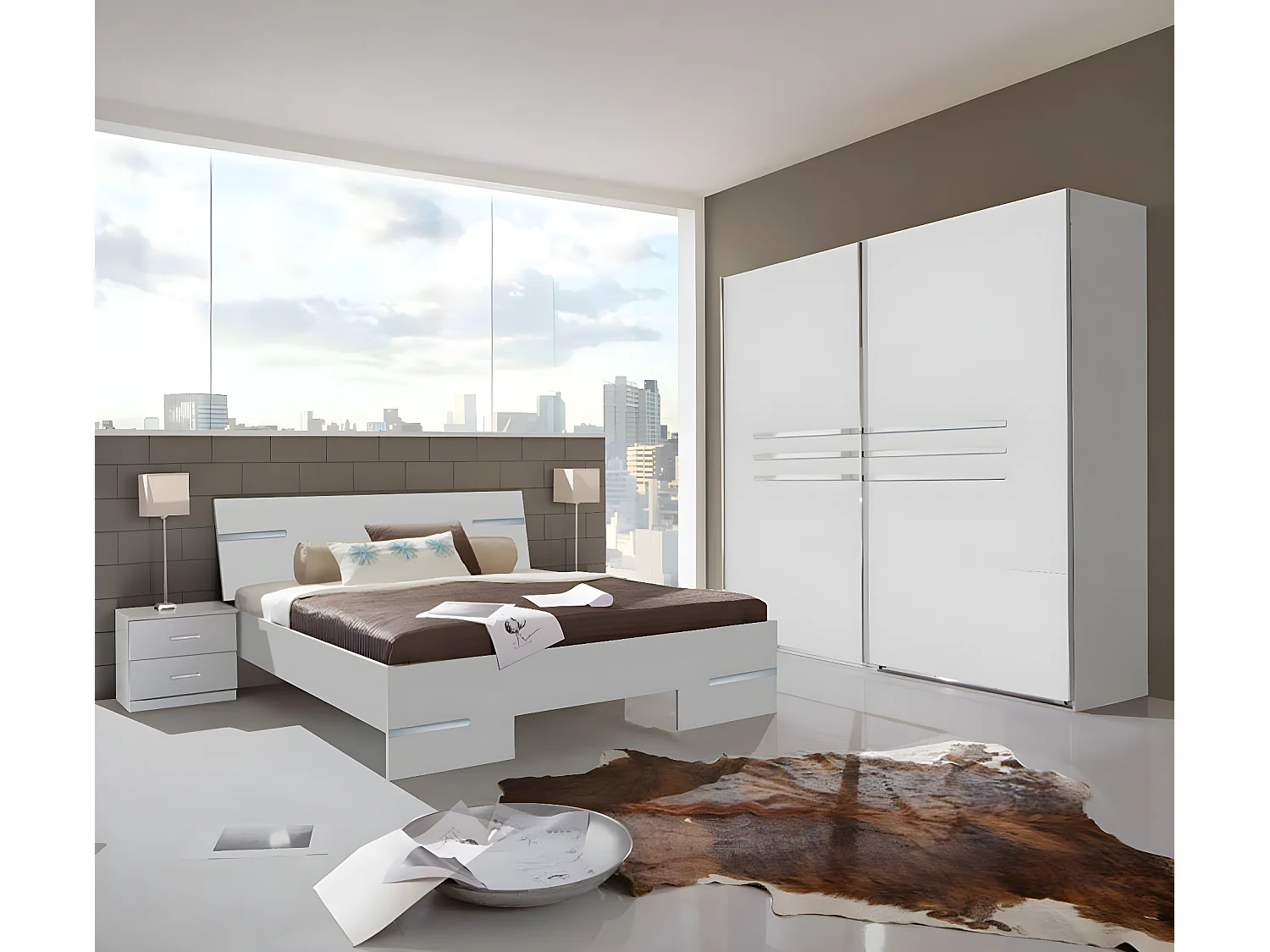 Chambre adulte Coloris blanc en panneaux de particules - 180 X 200 cm