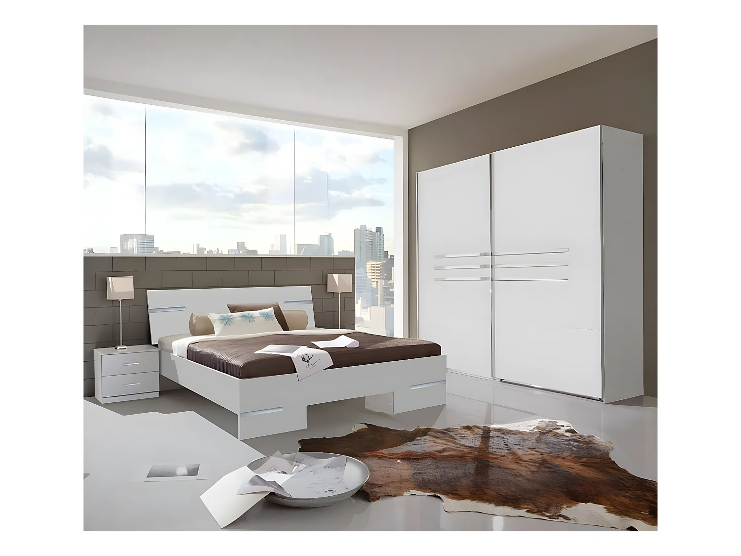 Chambre adulte Coloris blanc en panneaux de particules - 180 X 200 cm