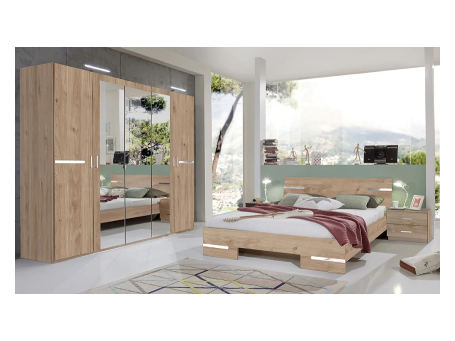 Chambre à coucher complète adulte (lit 140x200 cm + 2 chevets + armoire)