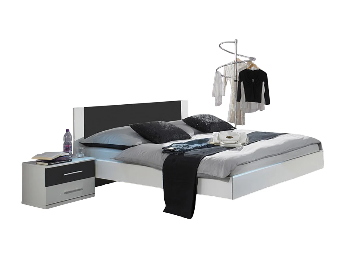 Chambre adulte coloris blanc/anthracite 160 X 200 cm