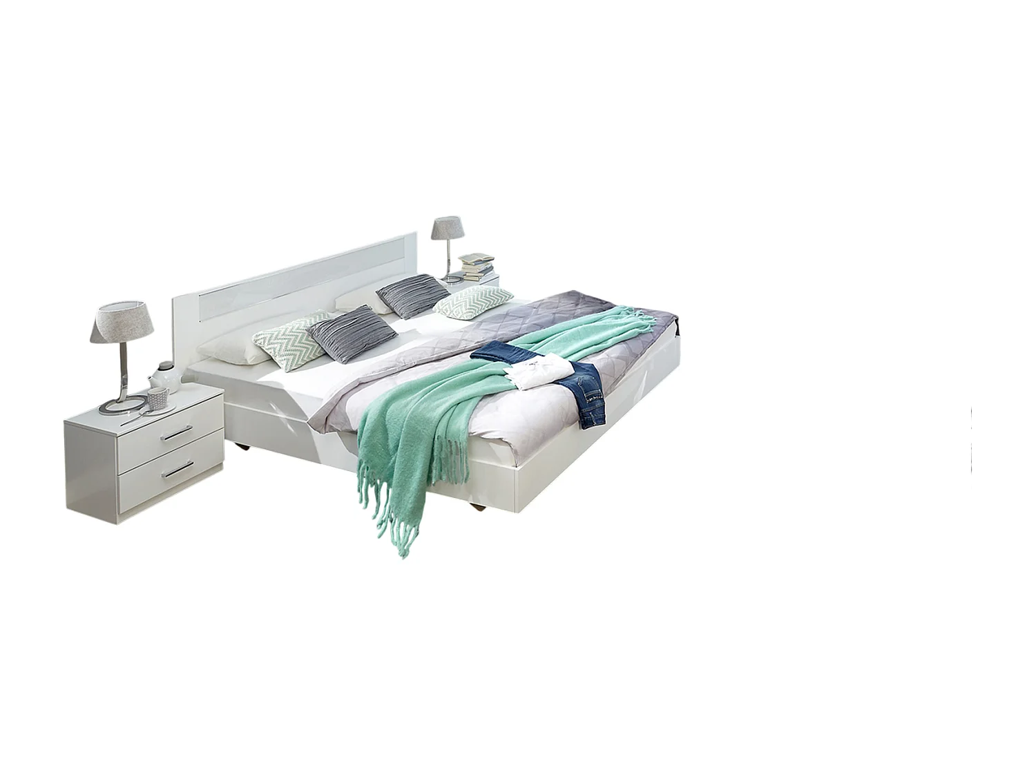 Chambre adulte en panneaux de particules coloris blanc, rechampis verre blanc + chrome
