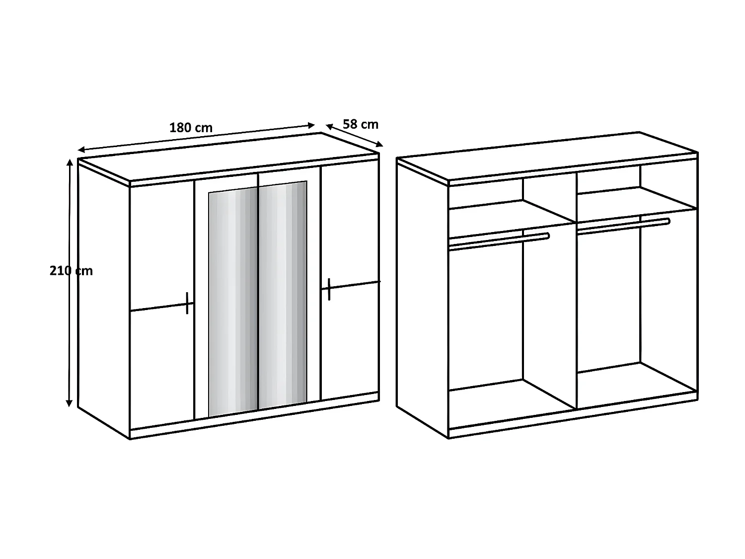 Chambre à coucher complète adulte (lit 140x200cm + 2 chevets + armoire)