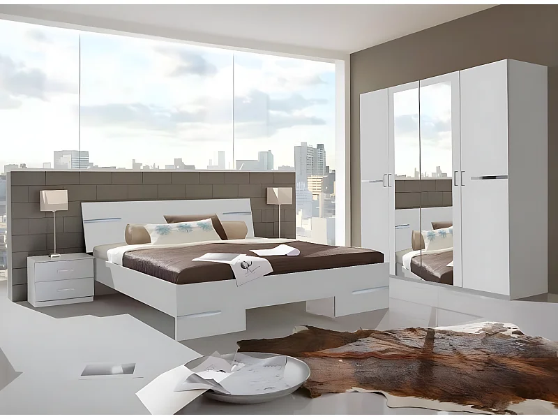 Chambre à coucher complète adulte (lit 140x200cm + 2 chevets + armoire)